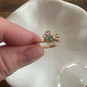 14k Gold Butterfly Ring with Green Stone